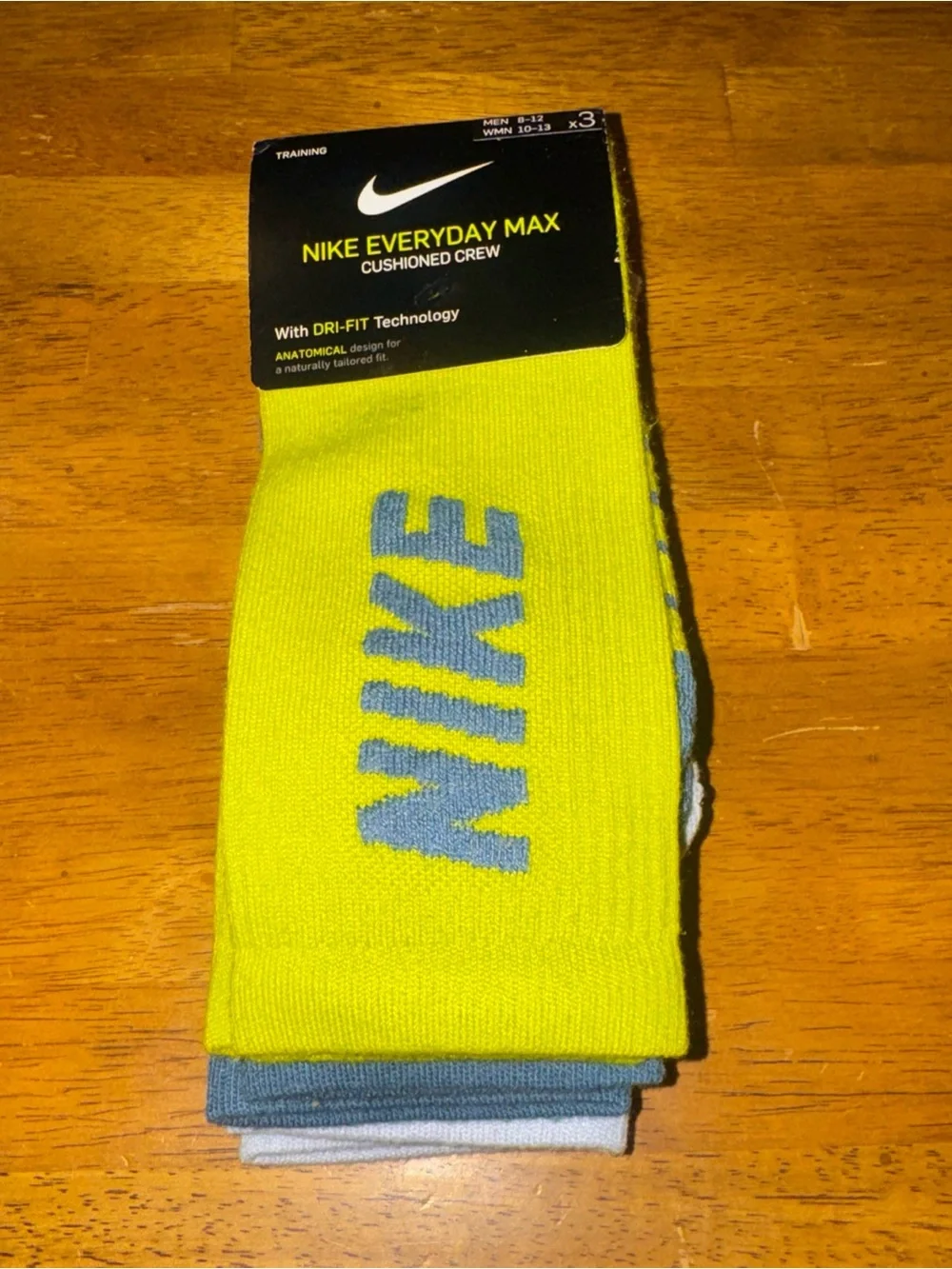 Nike Everyday Max Crew Socks 3 Pair Green Gray SX7836 923 Large New With Tags